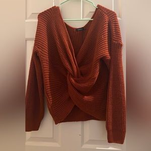 Reddish Orange Knot Front Sweater Size 14